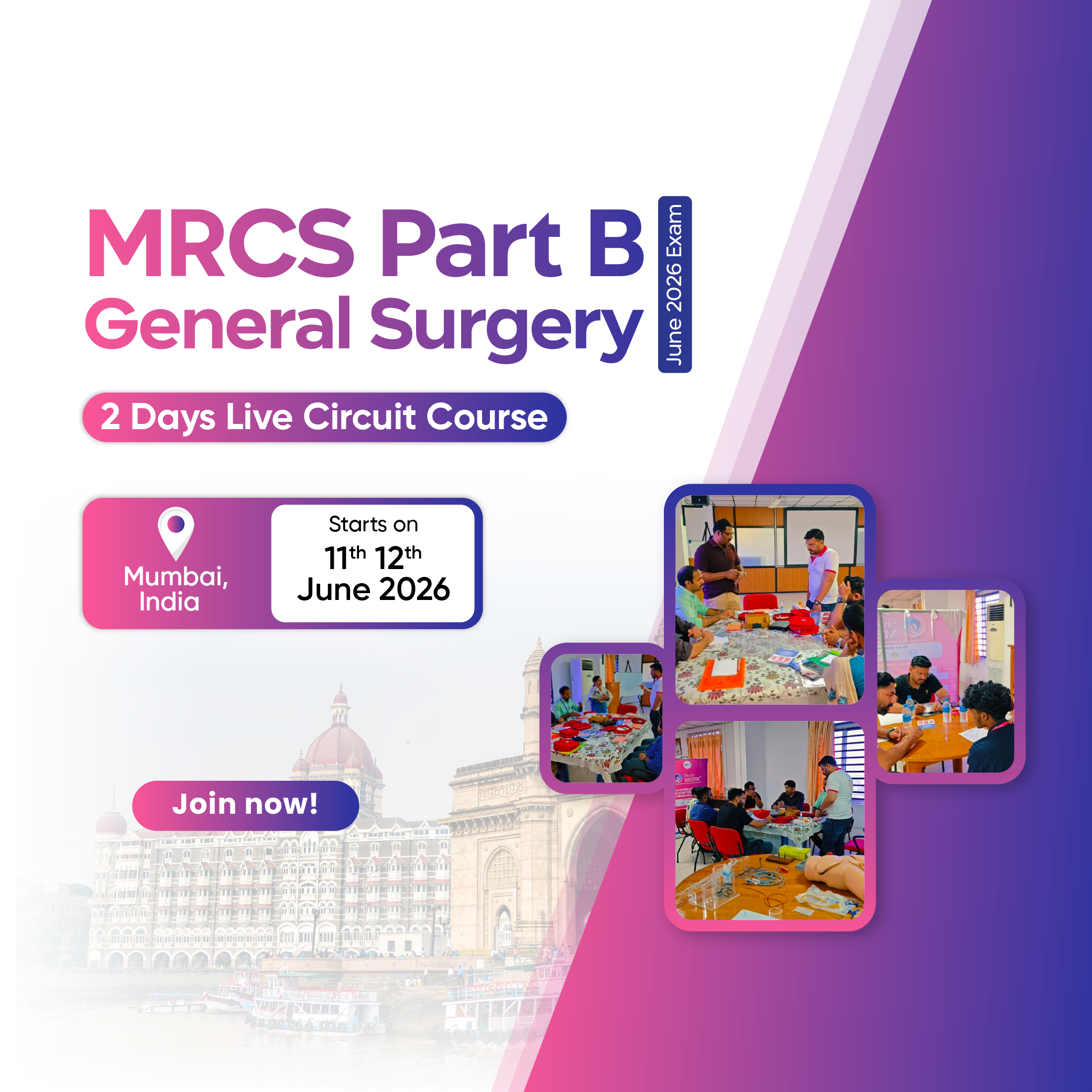 MRCS Part B General Surgery June 2026 Mumbai 2 days live circuit course training session